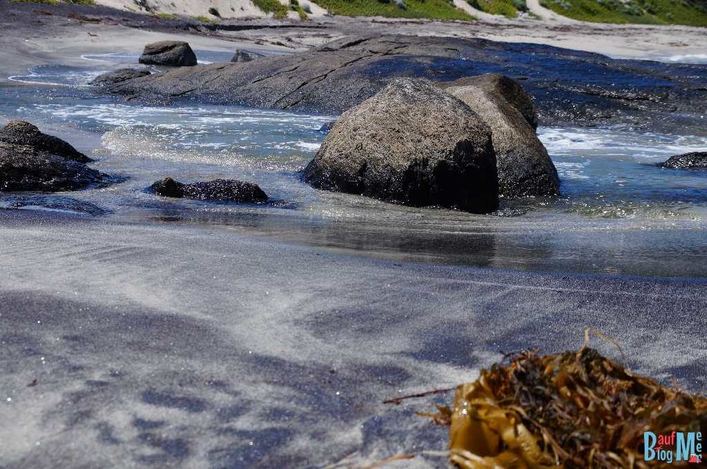 Felsen und Algen in einer Bucht beim Cape Leeuwin