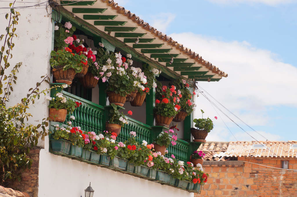 Blumiger Balkon in Villa de Leyva