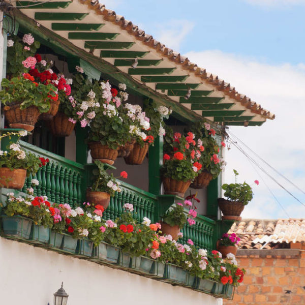 Blumiger Balkon in Villa de Leyva